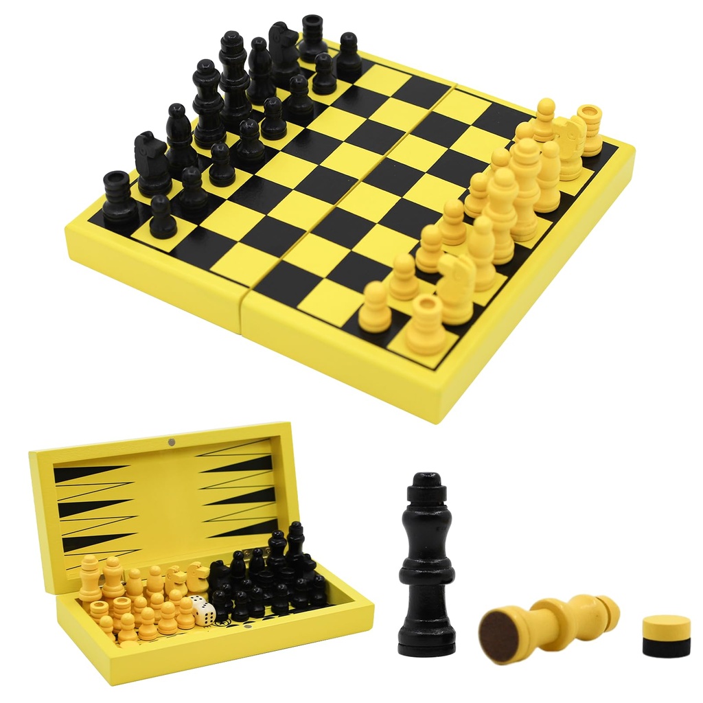TUNJILOOL Chess Set Board Games 3 in 1Â´?Ã®Wooden Folding Hand Crafted Portable Travel Ches