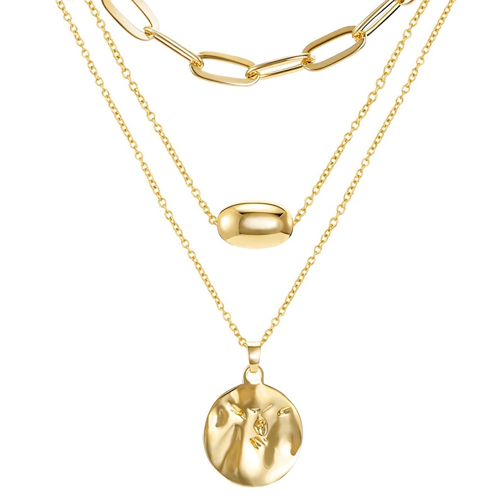 18K Gold Plated Necklace, Simple Women's Layered Collarbone Chain, Fashionable Charm Pendan