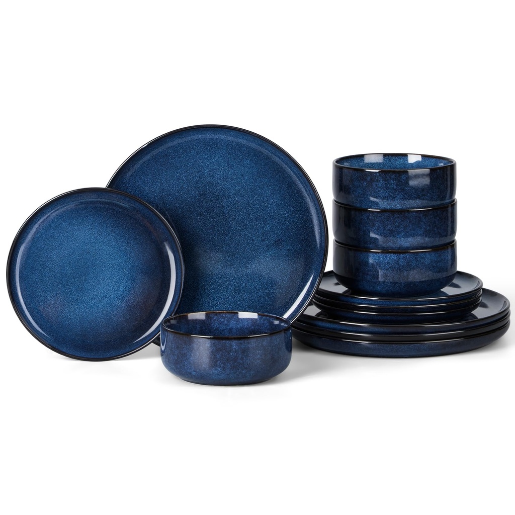 Onader 12 Piece Dinner Set, Reactive Glaze Stoneware Dinnerware for 4 People, Elegant Plate