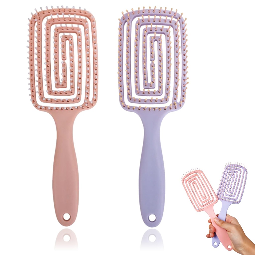 2 Pieces Detangle Hair Brush Hairbrushes For Women Hollow Back Panel, Hanging Handle Suitab