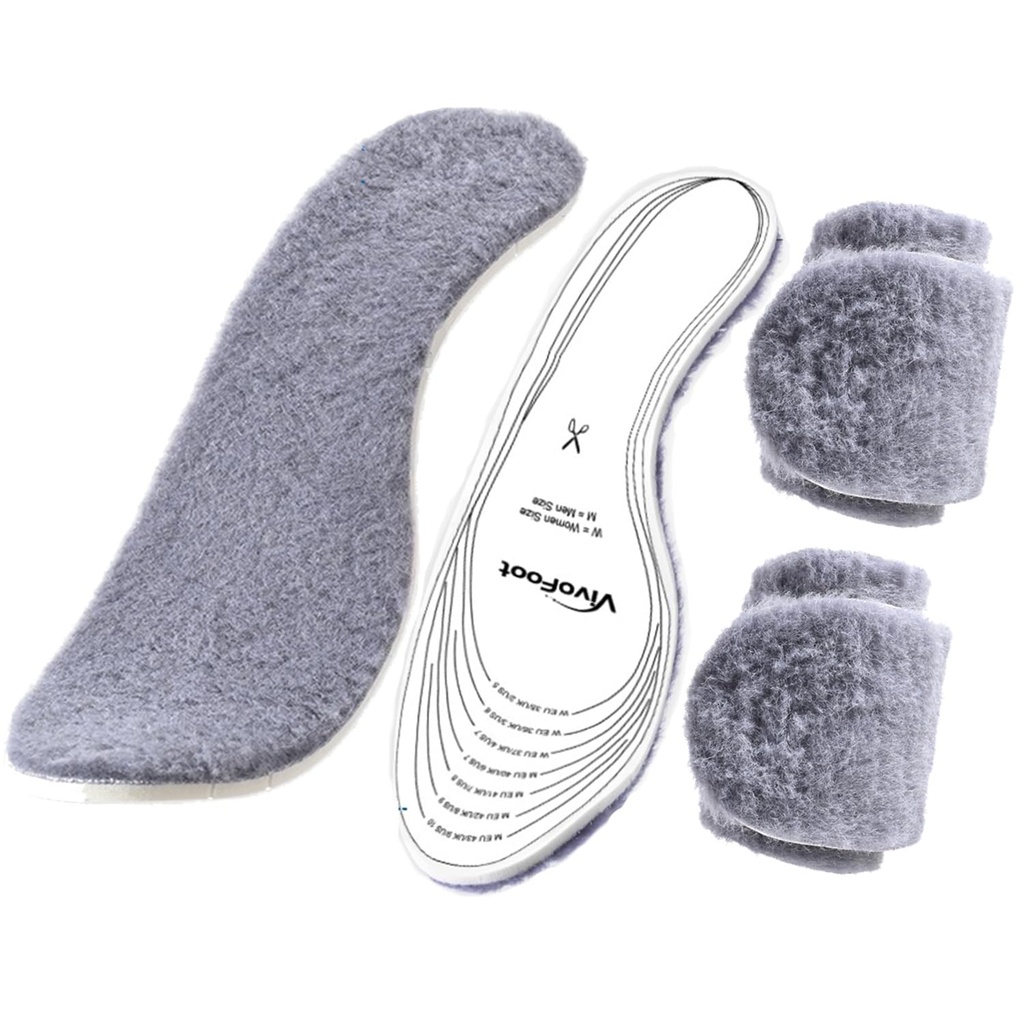 VivoFoot 2 Pairs Warm Premium Natural Wool Insoles for Winter, Thick Soft Cosy Fluffy Fleec