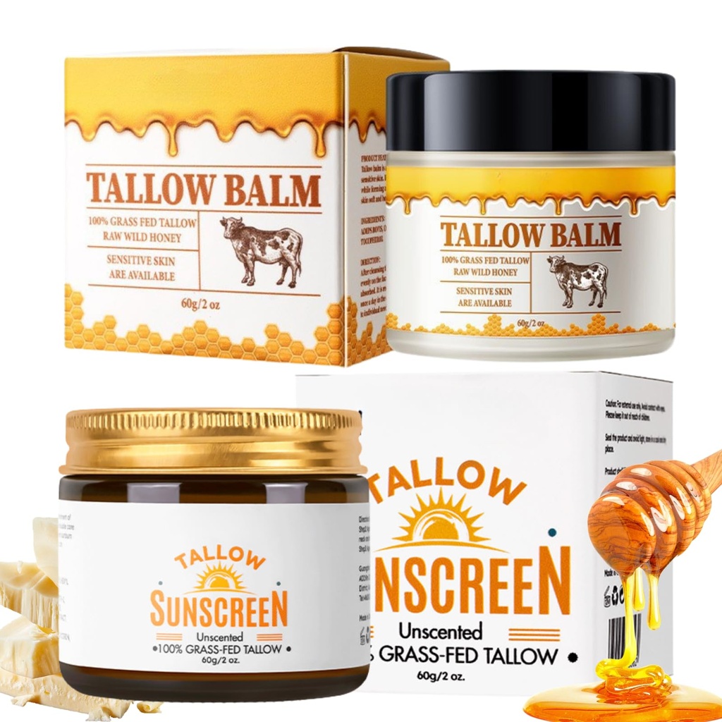 Grass-Fed Tallow Sunscreen Spf50 + Tallow Face Cream Duo | Skincare Set For Face & Body |