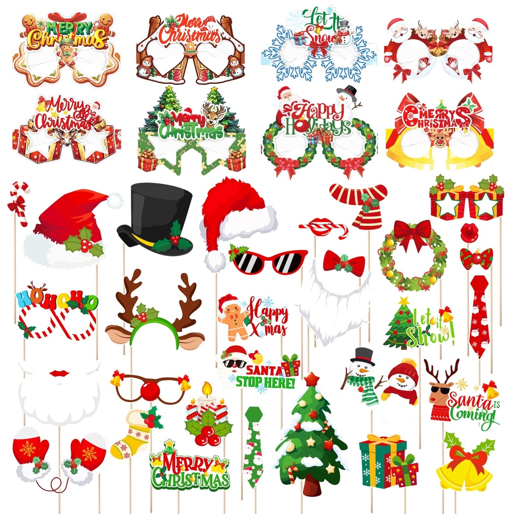 Buscando 38Pcs Christmas Photo Booth Props Christmas Decorations Paper Glasses Xmas Backdr
