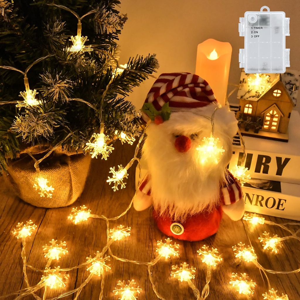 cshare Snowflack String Lights, 19.7ft 40 LED Christmas Fairy Lights Outdoor/Indoor, with T