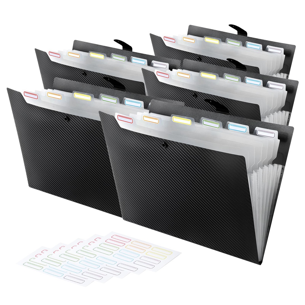 FRETONBA Accordion File Organiser 5 Pcs, Expanding Box File with 7 Pockets, Plastic Documen