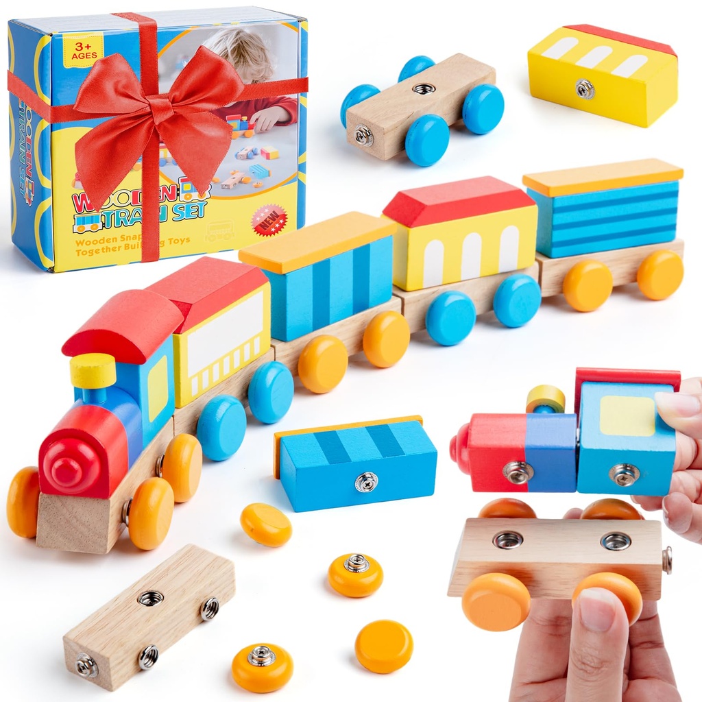 SEMKOTREE Building Blocks Montessori Toys, Fine Motor Skills Wooden Blocks with Poppers 