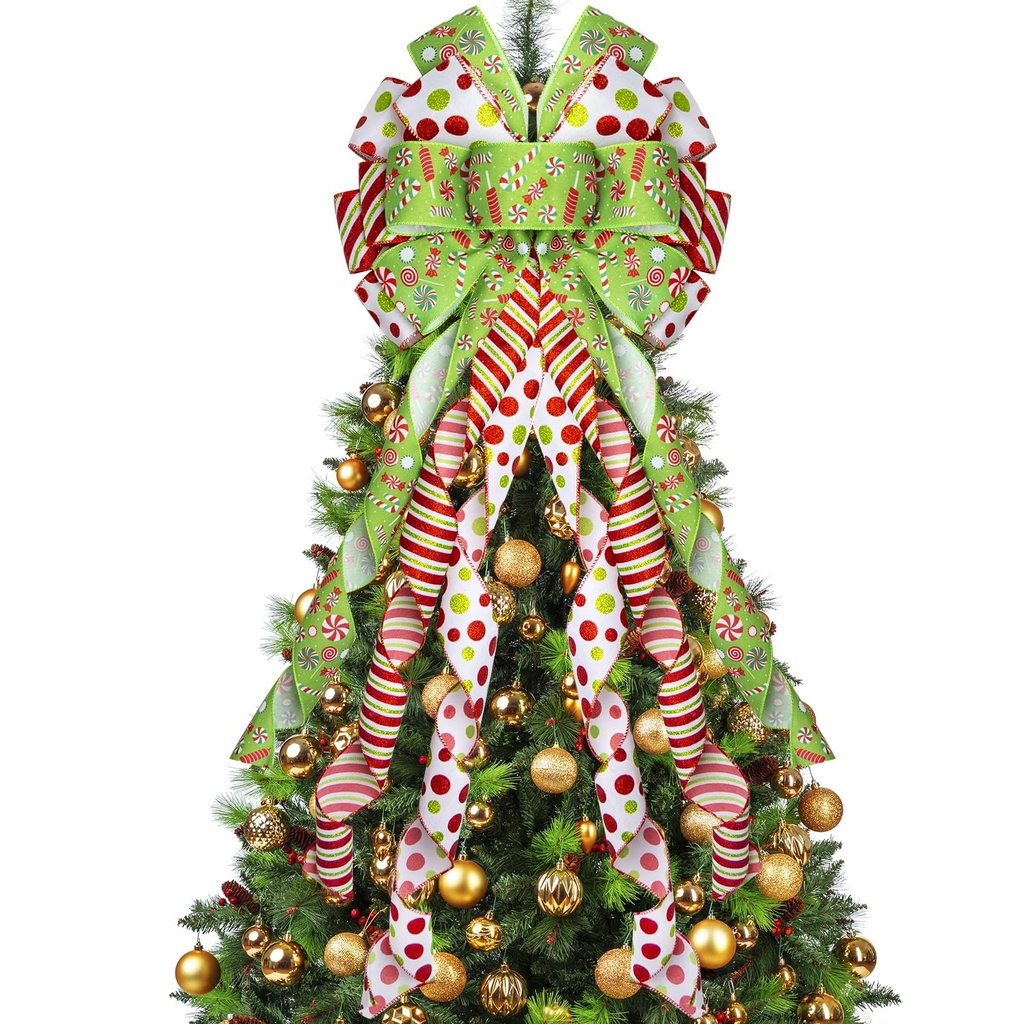 110x33cm Large Christmas Bows, Christmas Tree Topper Bows, Xmas Tree Bows for Wreath Garlan
