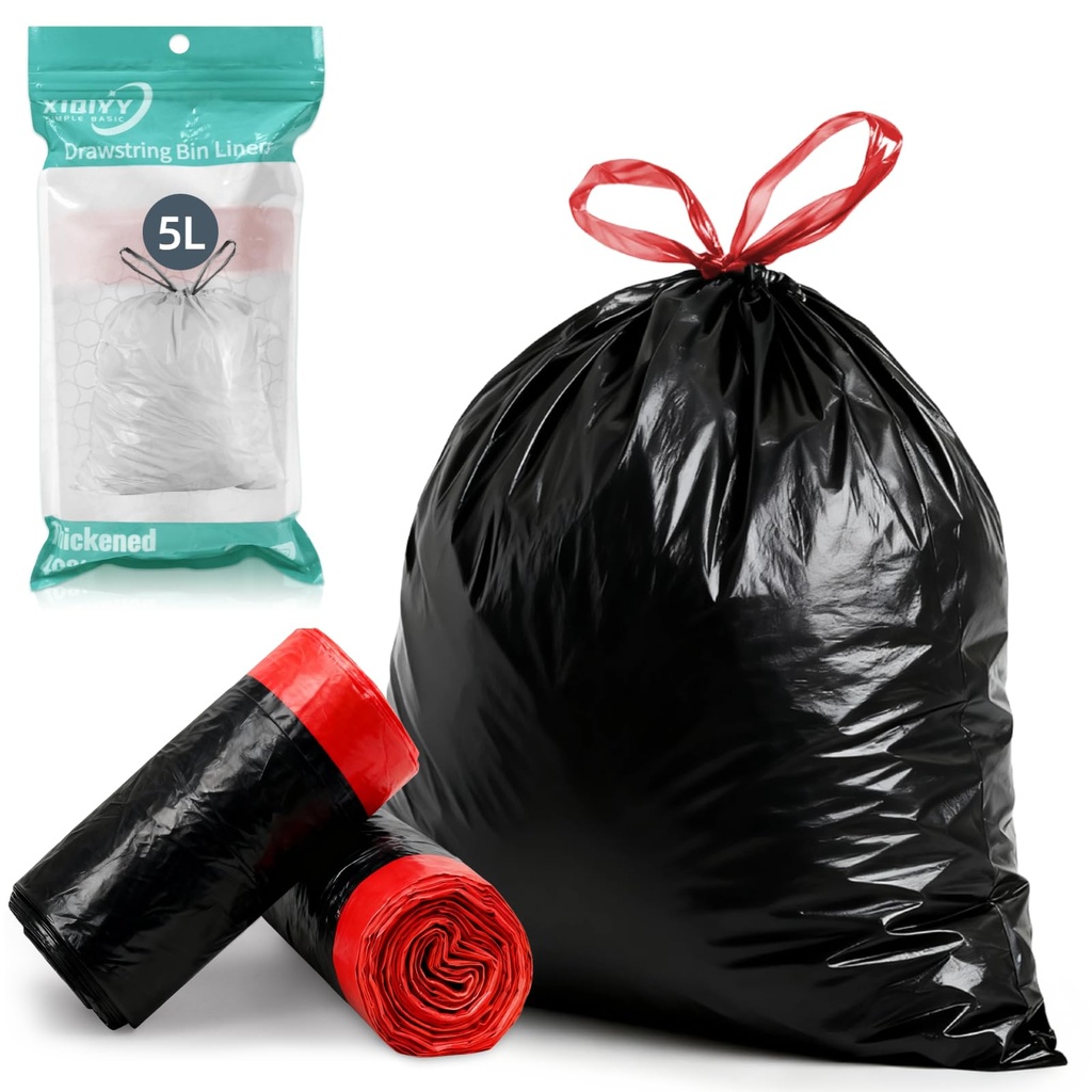 XIQIYY 20L Bin Liners Drawstring Small Bin Bags, White Food Waste Bags with Tie Hand