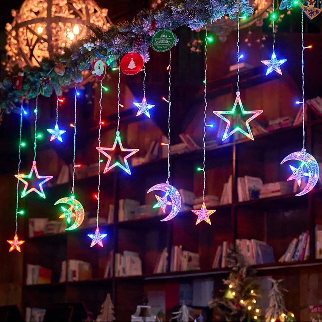 Curtain Fairy Lights Window Light Decorations Indoor, 138 LED Star Moon Fairy Plug in Stri