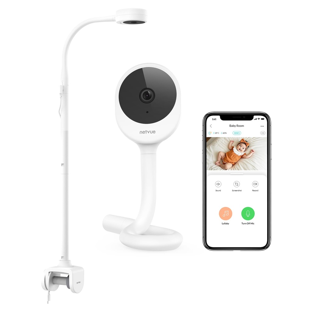 NETVUE Peekababy Baby Camera, Camera & Audio, 4-in-1 Crib Mount, Smart App, Sleep Analysis,