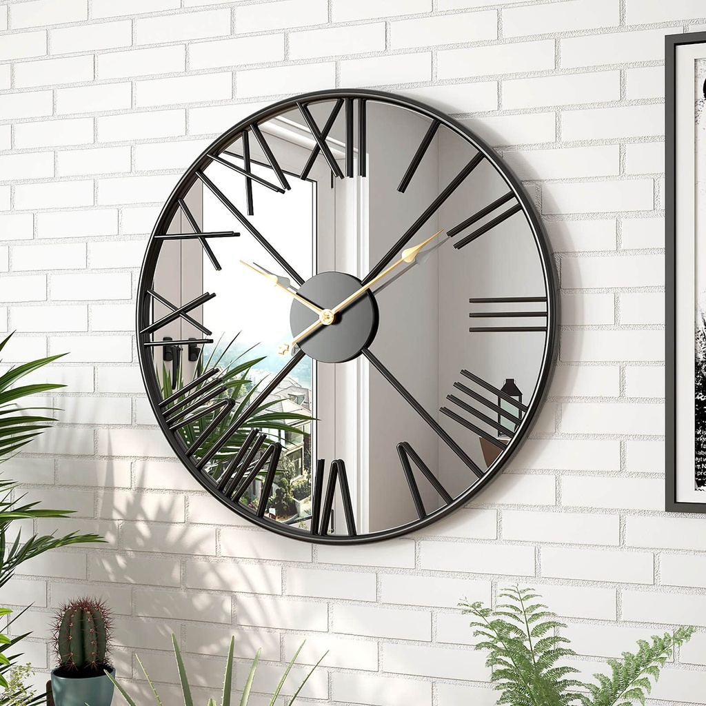 20inch Large Modern Mirror Wall Clock for Living Room,Decorative Metal Roman Numeral Big Cl