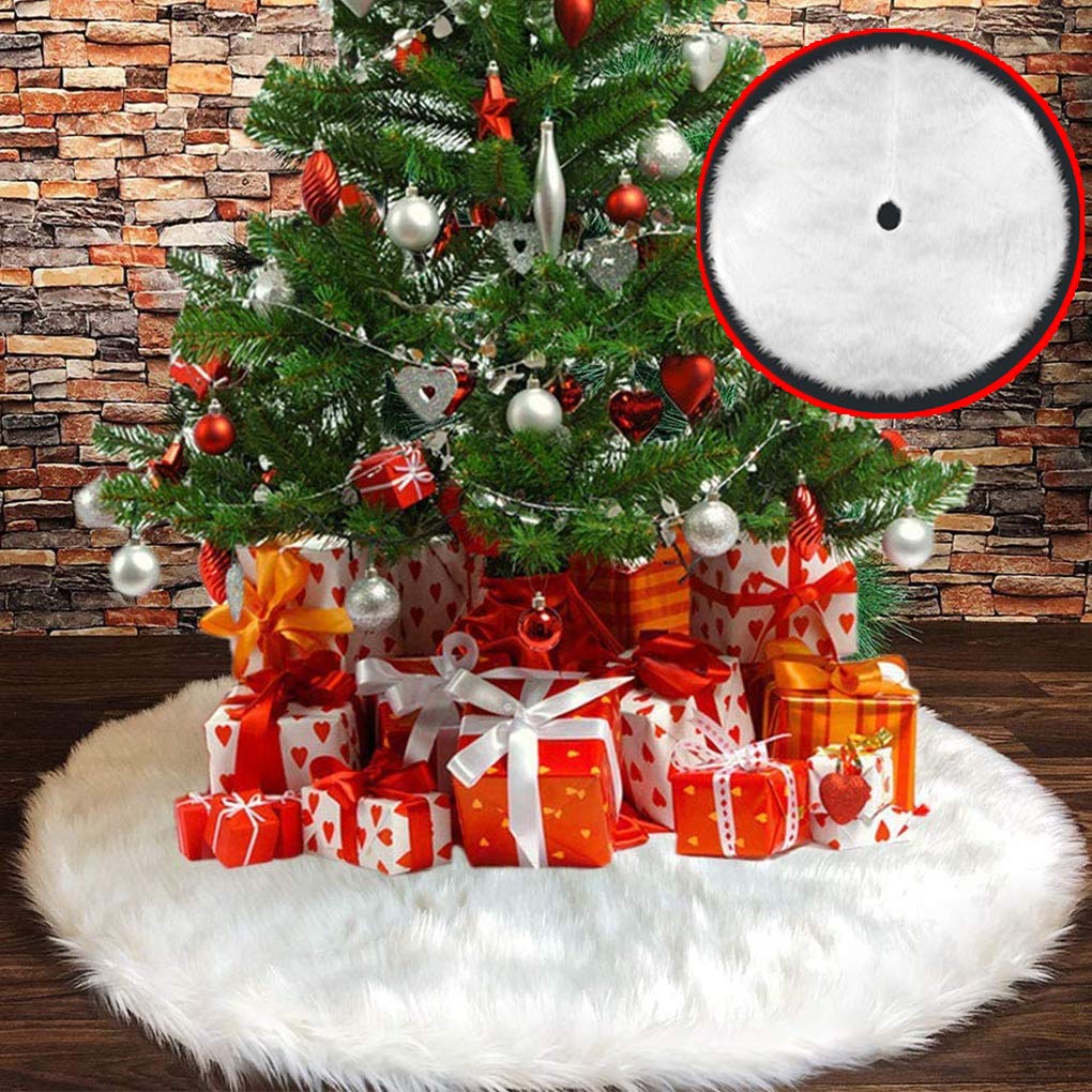 BLAZOR Christmas Tree Skirt, 122 cm /48 in White Xmas Tree Skirts, Faux Fur Tree Skirt, Cov
