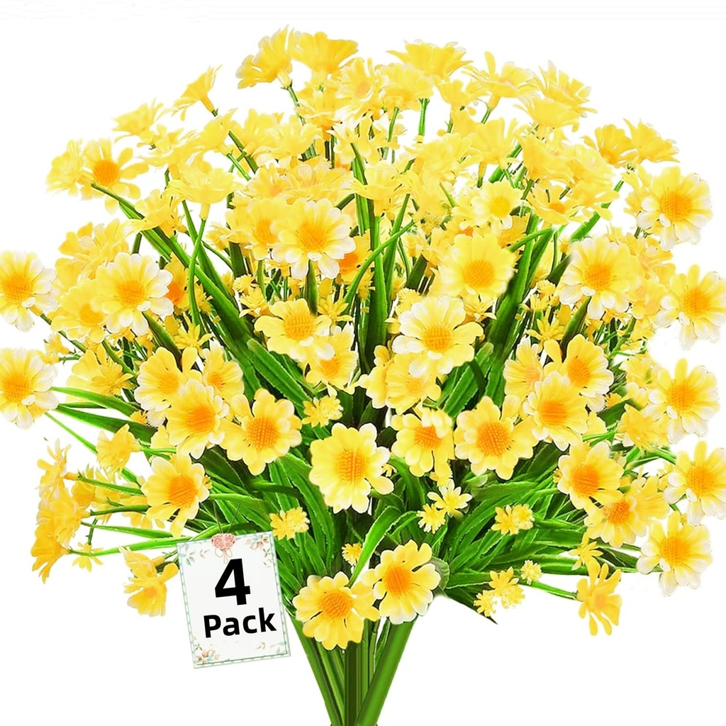 4PCS Artificial Daisy Flowers Outdoor Spring Summer Decoration UV Resistant Fake Flowers 