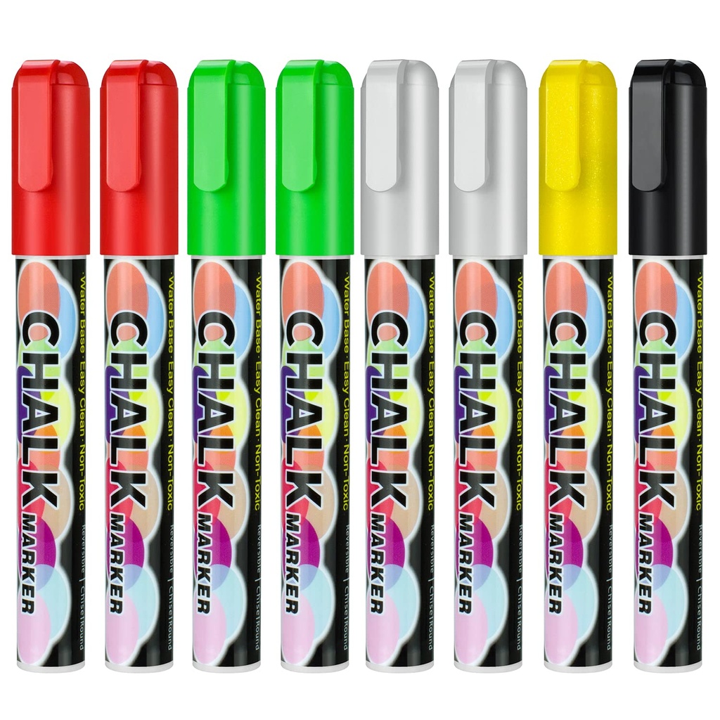 CeleMoon Liquid Chalk Markers 8 Pack Christmas Theme Colors, Wet Erase Neon Maker Pens for