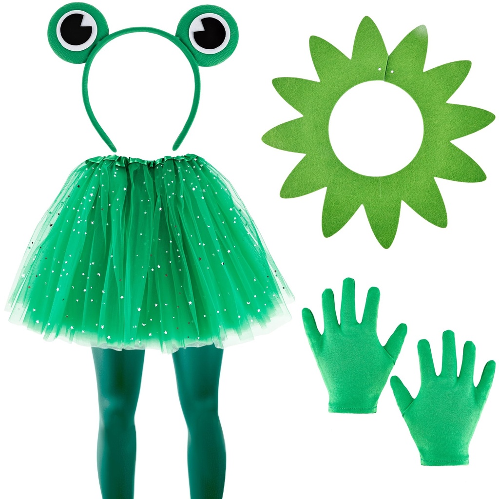 Kids Frog Costume Accessories Set with Frog Costume Tutu Ears Headband Collar Gloves for Ha
