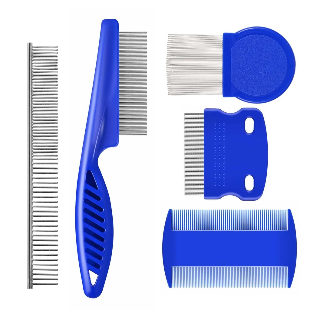 5 Pack Flea Lice Comb for Dogs Cats, Stainless Steel Dog Hair Comb Grooming Tool for Remov