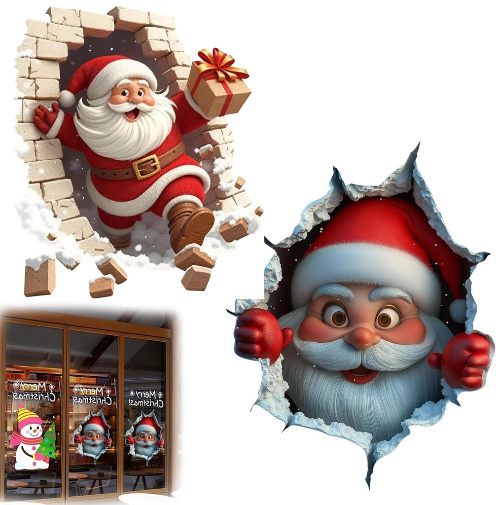 Christmas Creative Wall Sticker,2PC Mixed 3D Santa Wall Sticker Removable,2026 New Santa Br