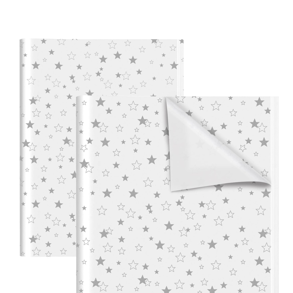 QRTDXP 20pcs 55 * 55cm Christmas Tissue Paper Sheet with Silver Star, Large Size White Gift