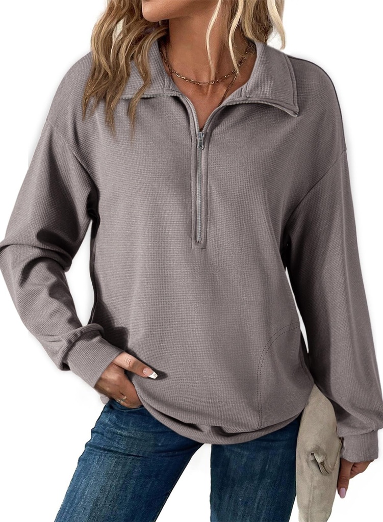 Dokotoo Women's Sweatshirt Half Zip Long Sleeve Tops for Women Casual Lapel Ladies Sweatsh