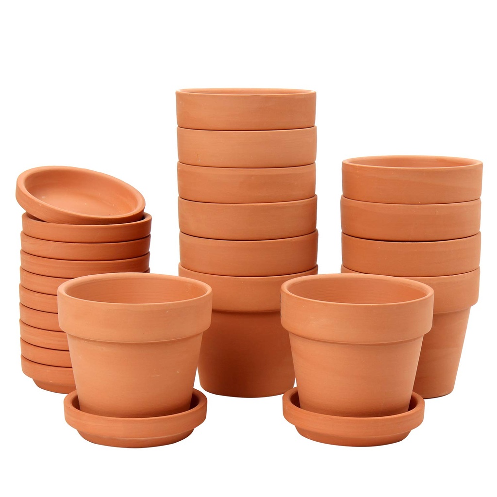 Briful 6 PCS 3.9"x3.9" Small Terracotta Plant Pots with Saucers, 10 x 10cm Flower Pots Clay