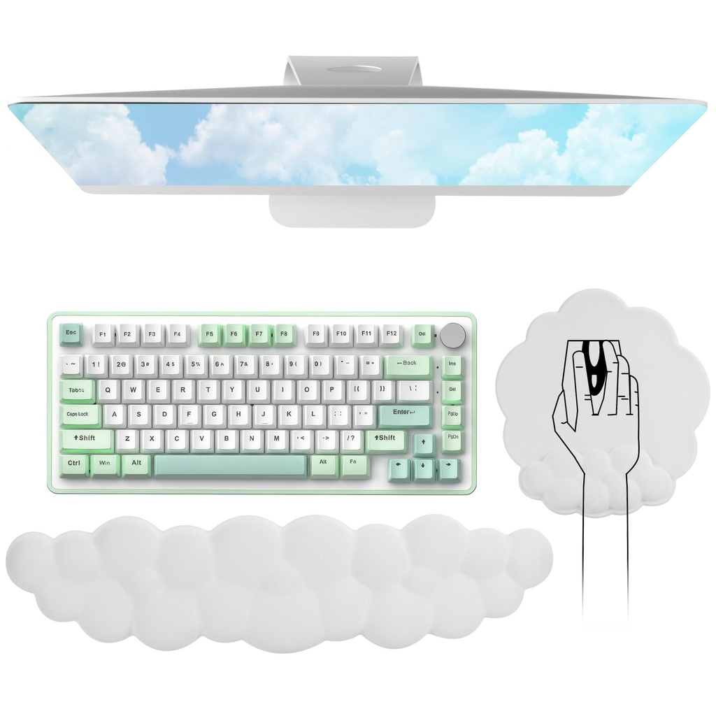 Cloud Wrist Rest Keyboard, Cloud Palm Rest Set with PU Leather Memory Foam, Cute Keyboard R