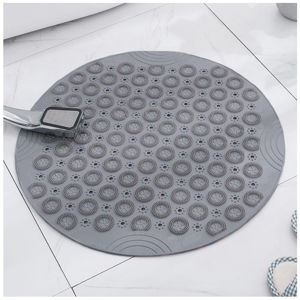 Moulaelos Round Non-Slip Shower Mat, 55 x 55 cm, TPE, Grey