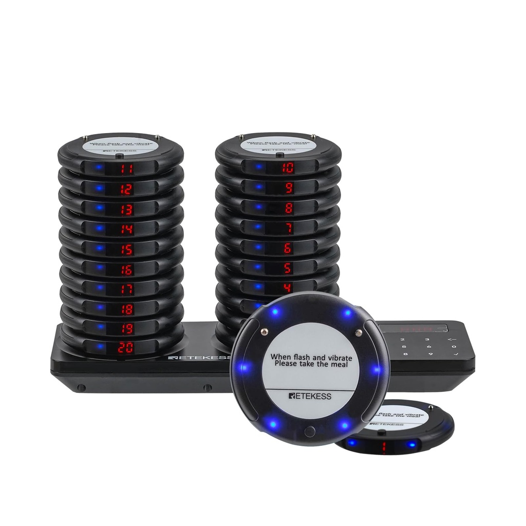 Retekess TD163 Coaster Restaurant Pager, 500M Restaurant Buzzer System, Blue LED Indicator