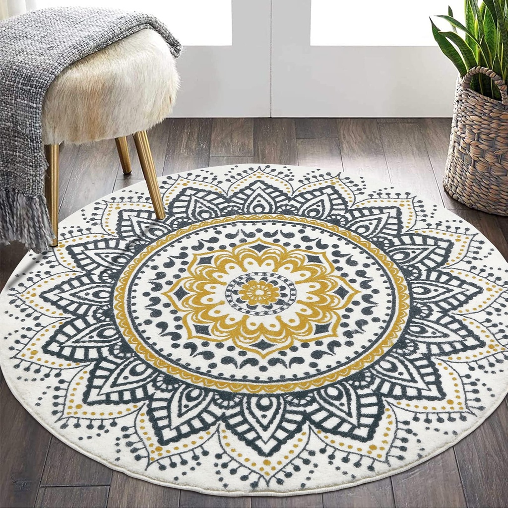 Pauwer Round Area Rug 120 cm Shaggy Ultra Soft Touch Carpet Luxury Fluffy Non Slip Washable