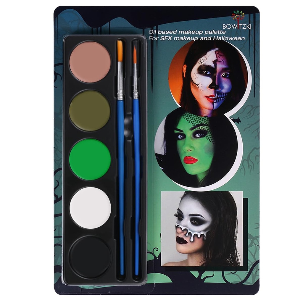 Bowitzki Halloween Makeup Palette 5 Colors Face Body Paint Oil Based with Brush for Zombie