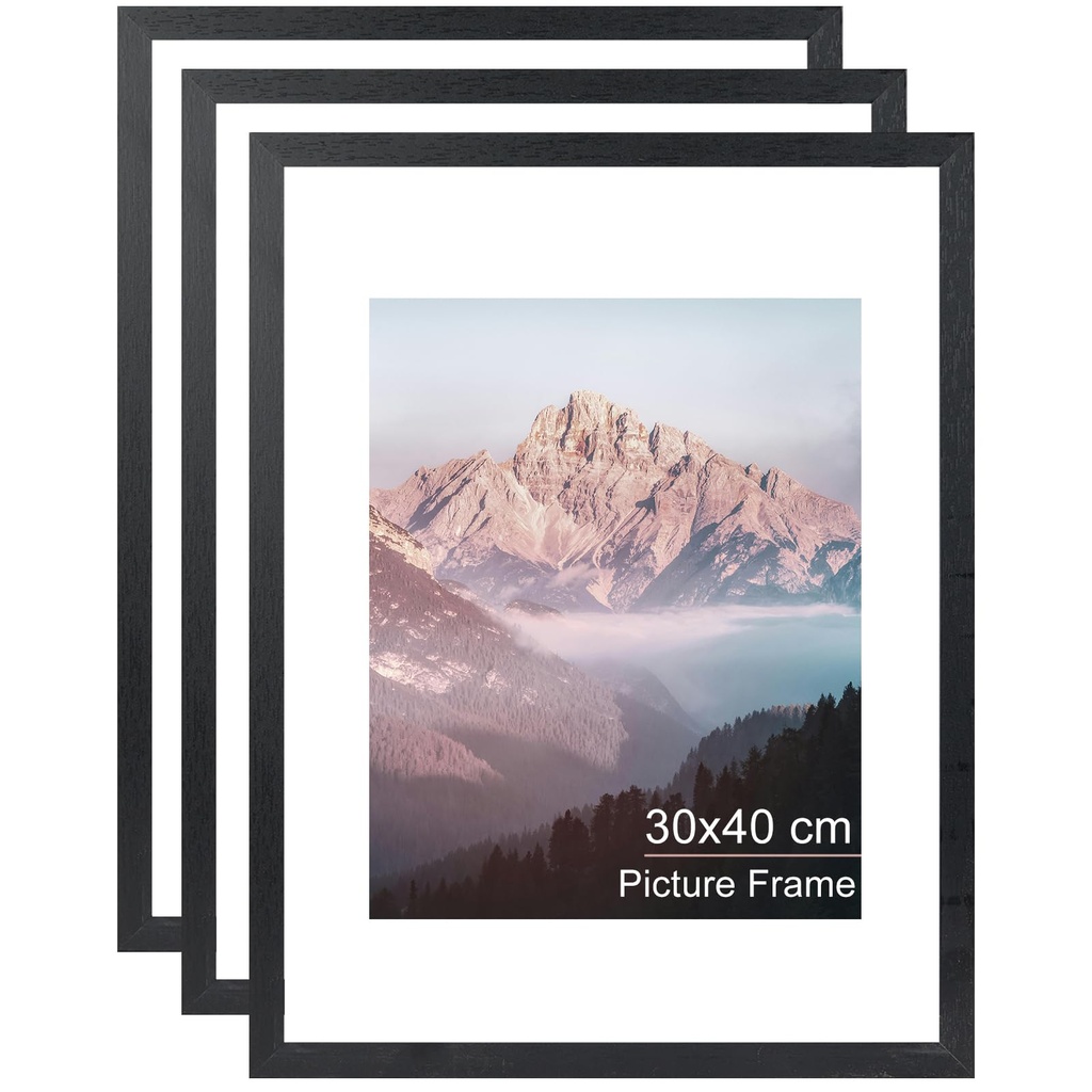 OMISHE 3 Pack Solid Wood 30x40 Picture Frame, Black 30 x 40 cm Picture Frame with 21.5x28 c