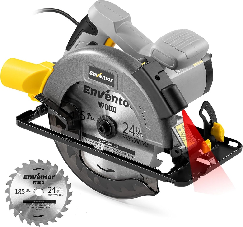 Enventor Circular Saw, 1400W 6000RPM Electric Circular Saws with Laser Guide