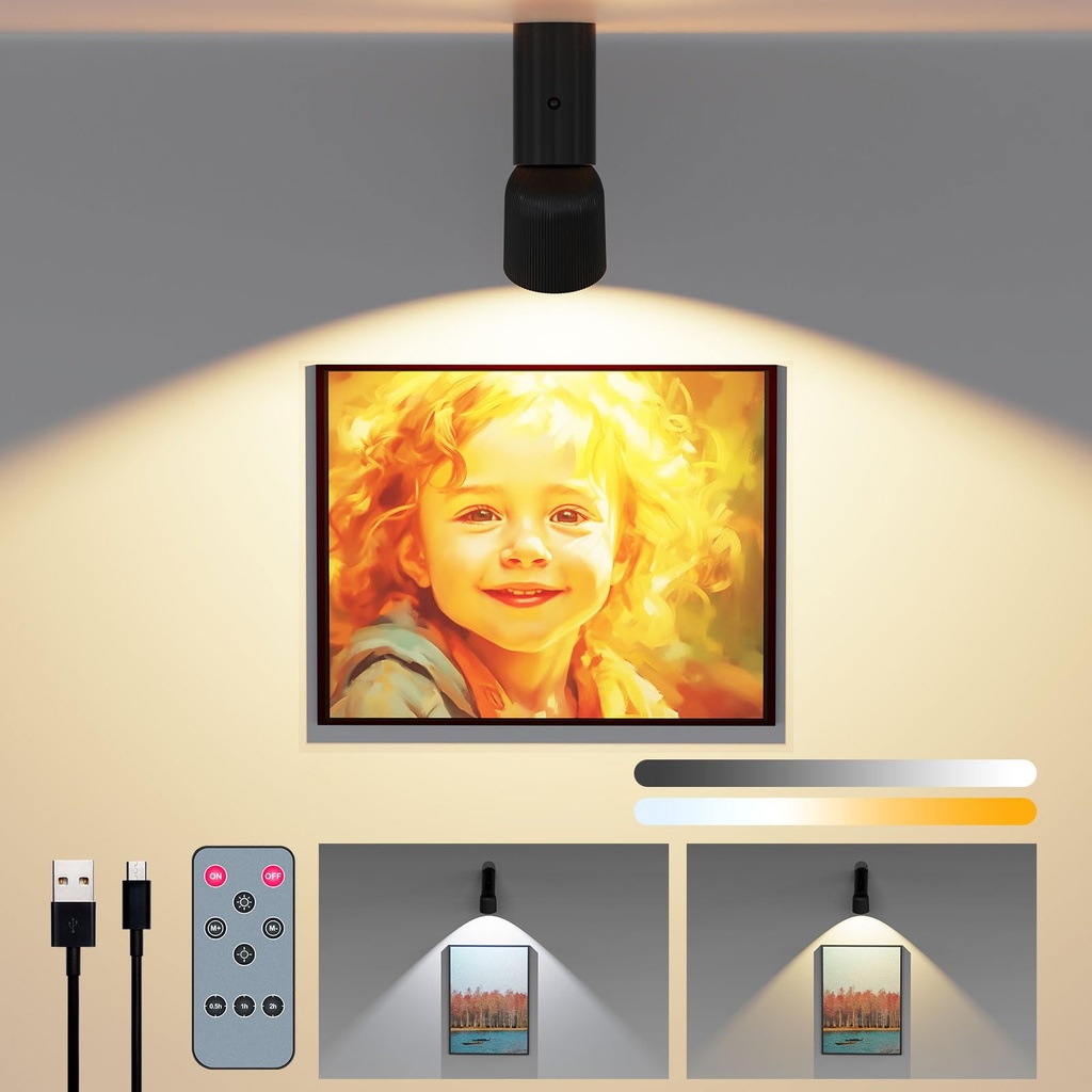 Coollamp Wireless Picture Light for Wall, 6000mAh Battery Operated Wall Lights, 