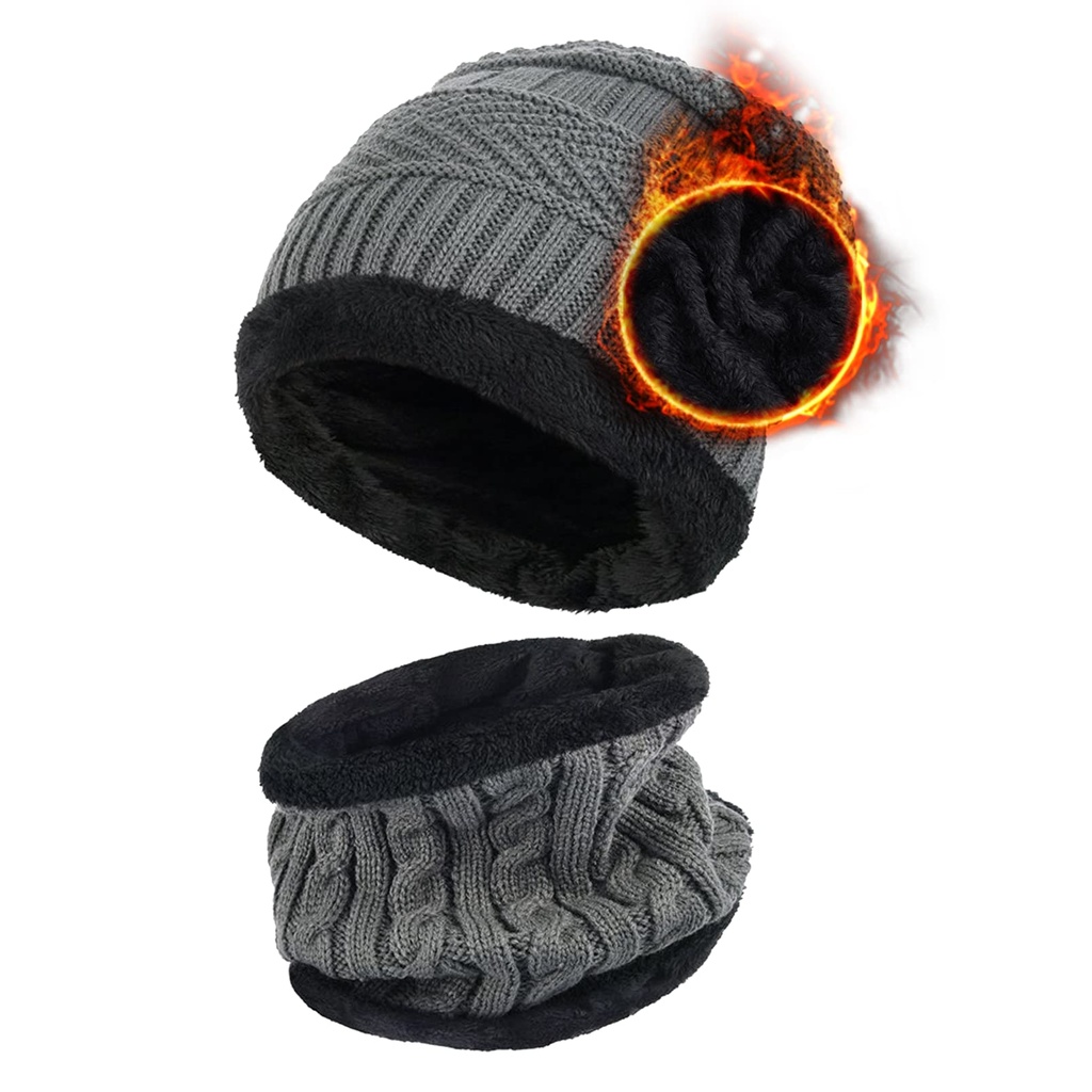 Aisprts Winter Beanie Hat Scarf Set Warm Knit Hat Thick Knit Skull Cap Outdoor Sports Hat S