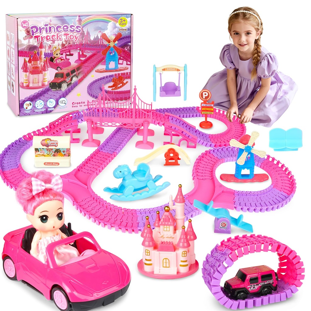 Race track Toys for 3+ Year Old Girls, Princess toys with Electric Cars & Princess doll,