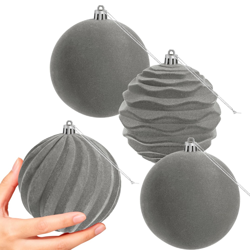 Miaikoe 4 PCS Large Velvet Christmas Balls Ornaments Shatterproof Hanging Set Flocked for X