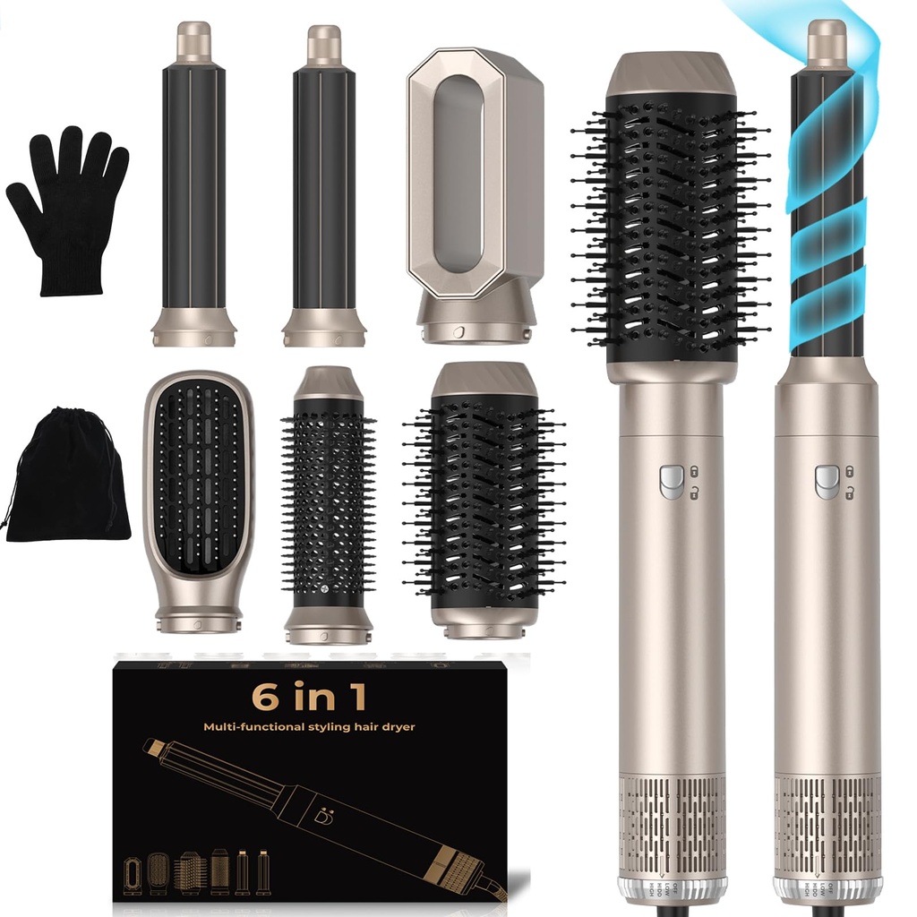 Hair Styler Airbrush Pro 6 in 1, 1000w Air Styler Hair Dryer, 6 in 1 Multi Styler with Air