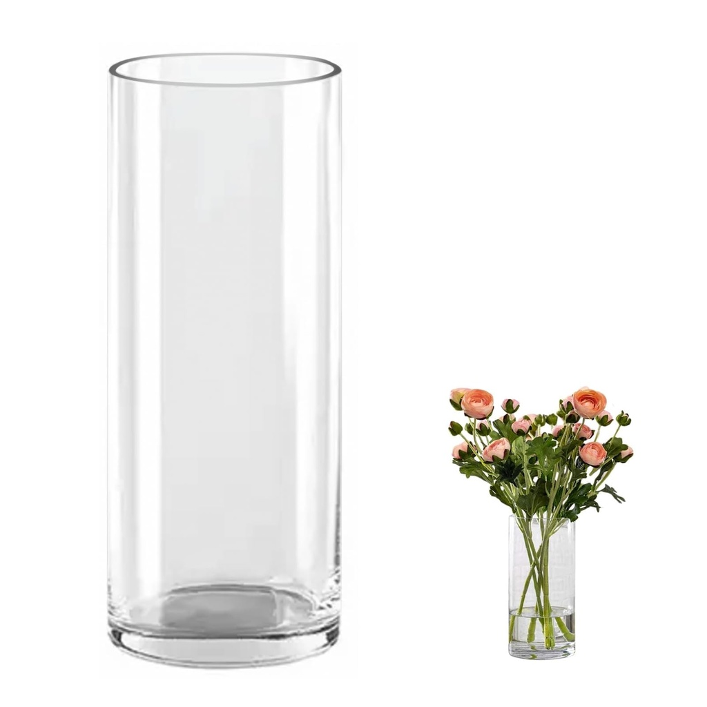 QEEYON Glass Cylinder Vase 30cm Tall Extra Large Glass Vase for Flowers Thickened Crystal V