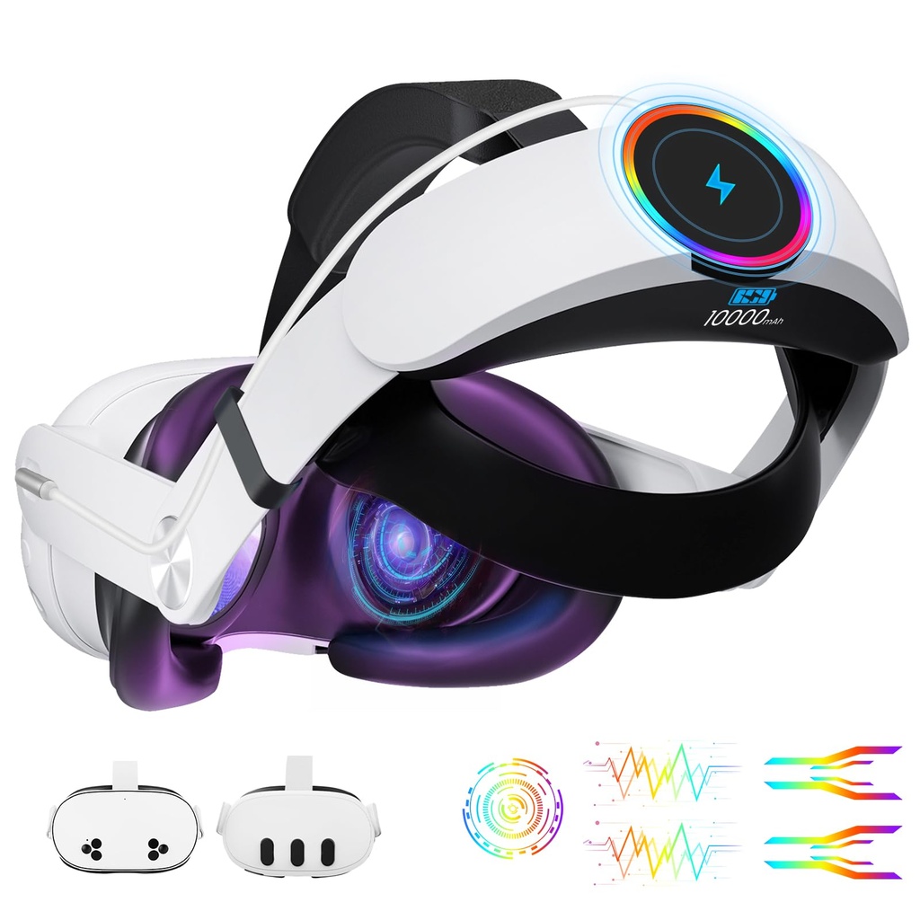 GEEKERA Headstrap Compatible with Meta Quest 3/3S: 10000mAh Battery Head Strap for VR Head