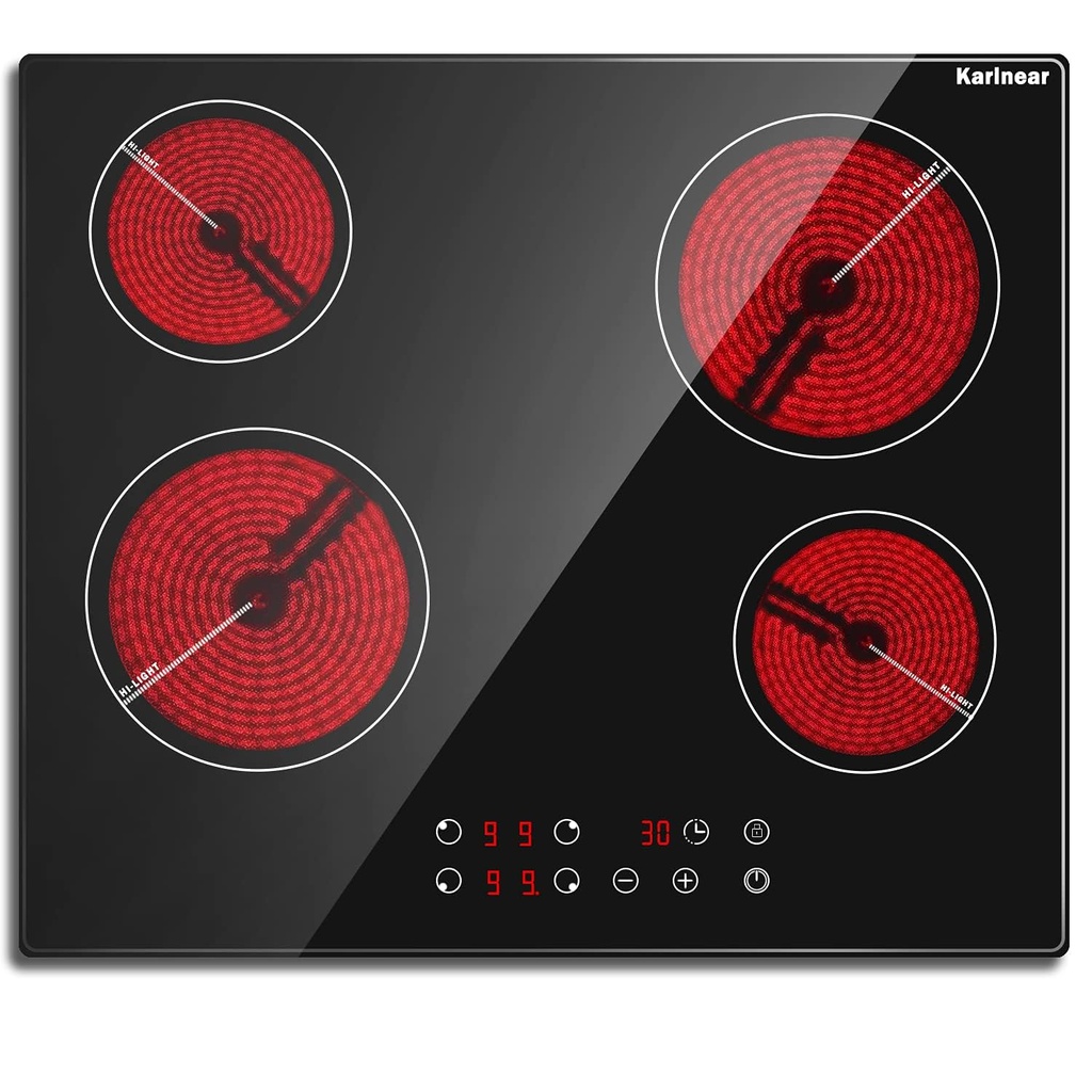 Karinear Ceramic Hob, Electric Hob 60cm Built-in 4 Zones with Safe Lock, Timer, Touch Control