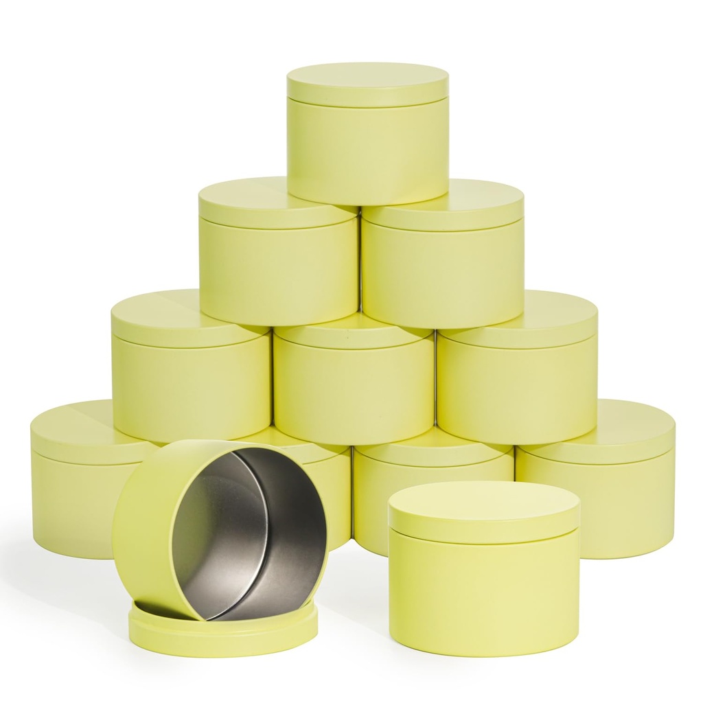 Yellow Candle Tins with Lids - 3 Wicks, 12 Pack, 14oz/420ml Seamless Bulk Candle Containers 