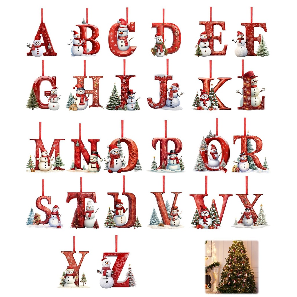 26 Letter Christmas Ornaments Personalized A-Z Letter Christmas Holiday Tree DIY Craft Hang