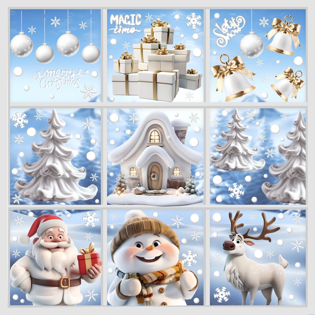 9 Sheets Christmas Window Stickers, 230 Pcs Xmas Window Decorations with Santa Claus Reinde