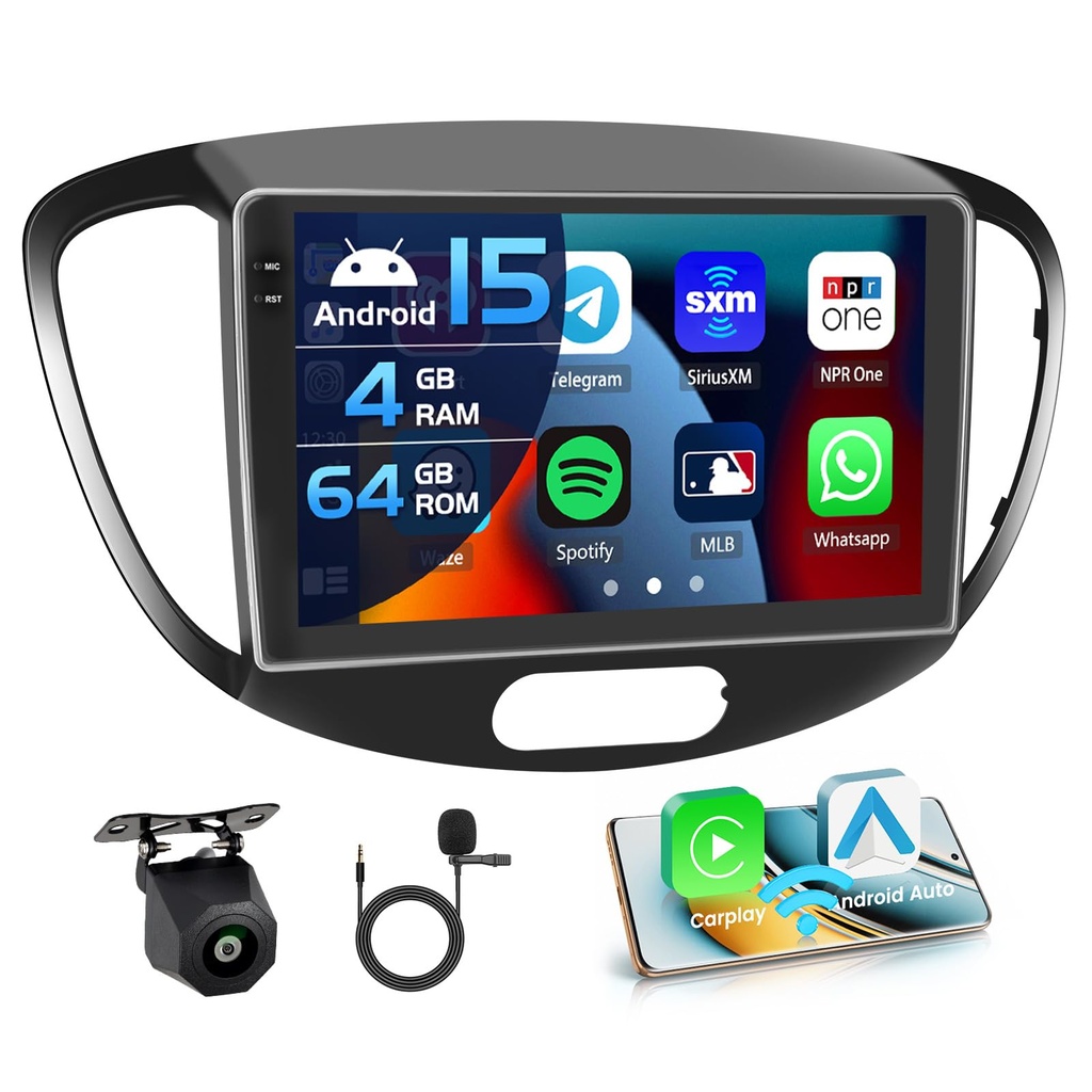 Inefala 4G 64G for Hyundai i10 2007-2013 Radio CarPlay 9" Incell Touchscreen Car Stereo And