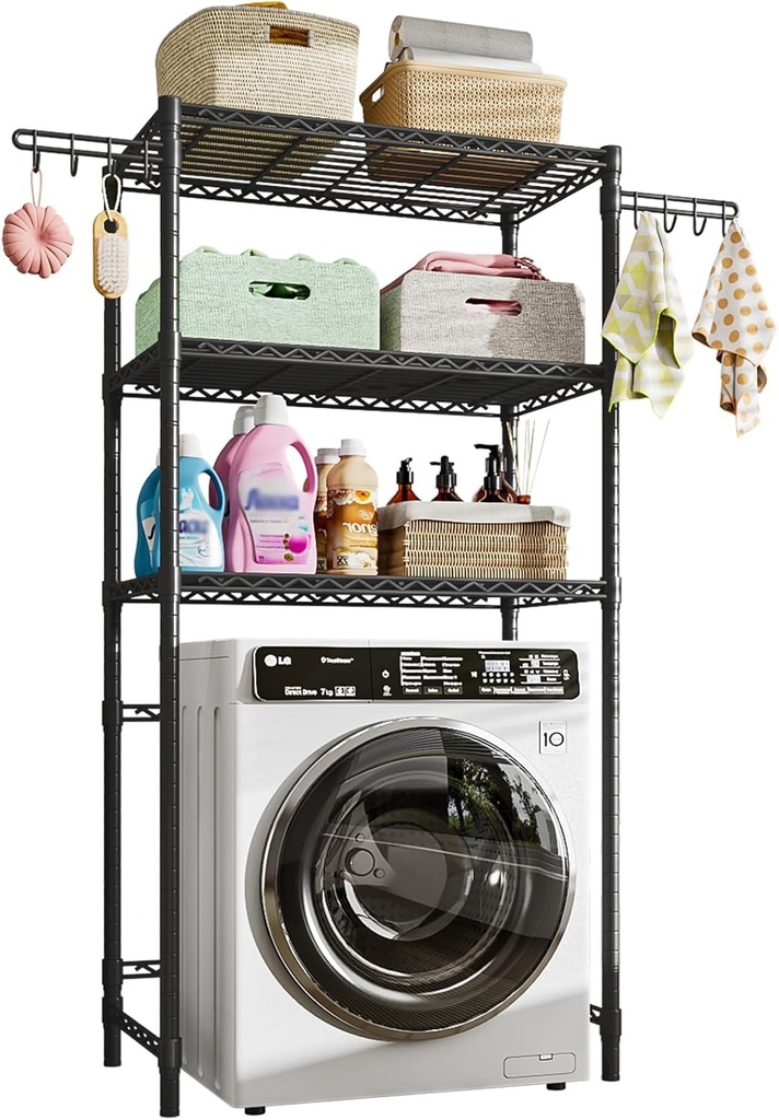 FTEYUET 3-Tier Storage Unit, Washing Machine and Dryer Shelving Unit, Space-Saving Over Was