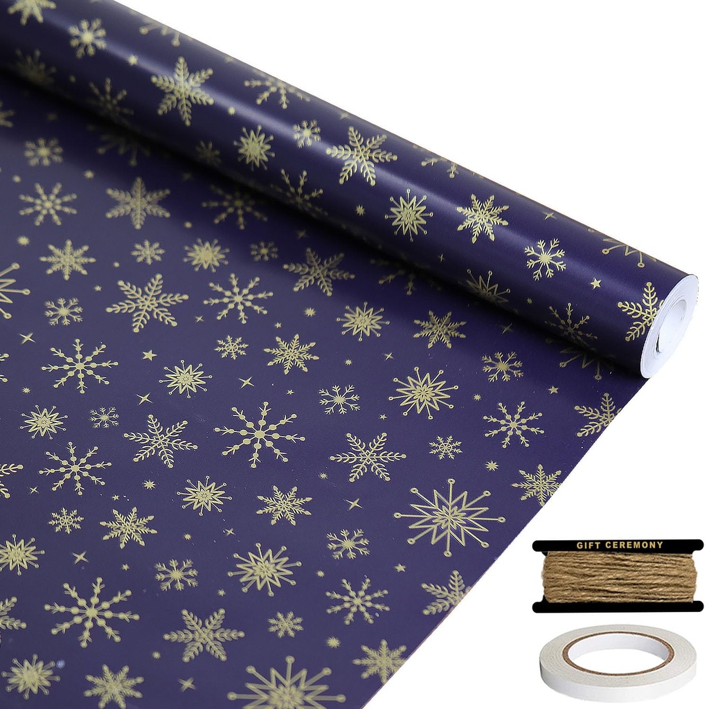 FullJoyHut 43cm x 20M Blue Christmas Wrapping Paper Roll, Xmas Gift Wrap with Snowflakes 