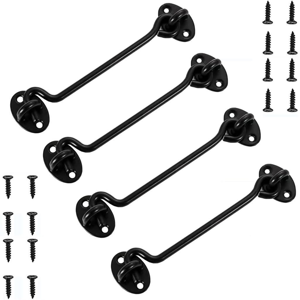 VENGABY 4Pcs Hook and Eye Latch, 6 Inch Cabin Hook Gate Hook Lock, Barn Door Gate Latch La