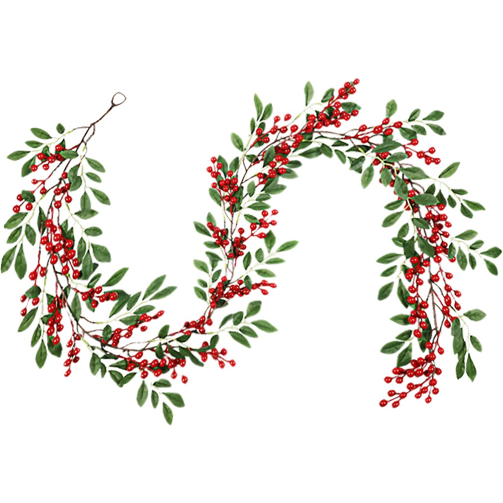 Famibay Red Berry Garland Artificial Willow Leaves Greenery Hanging Vine Berry Christmas Ga