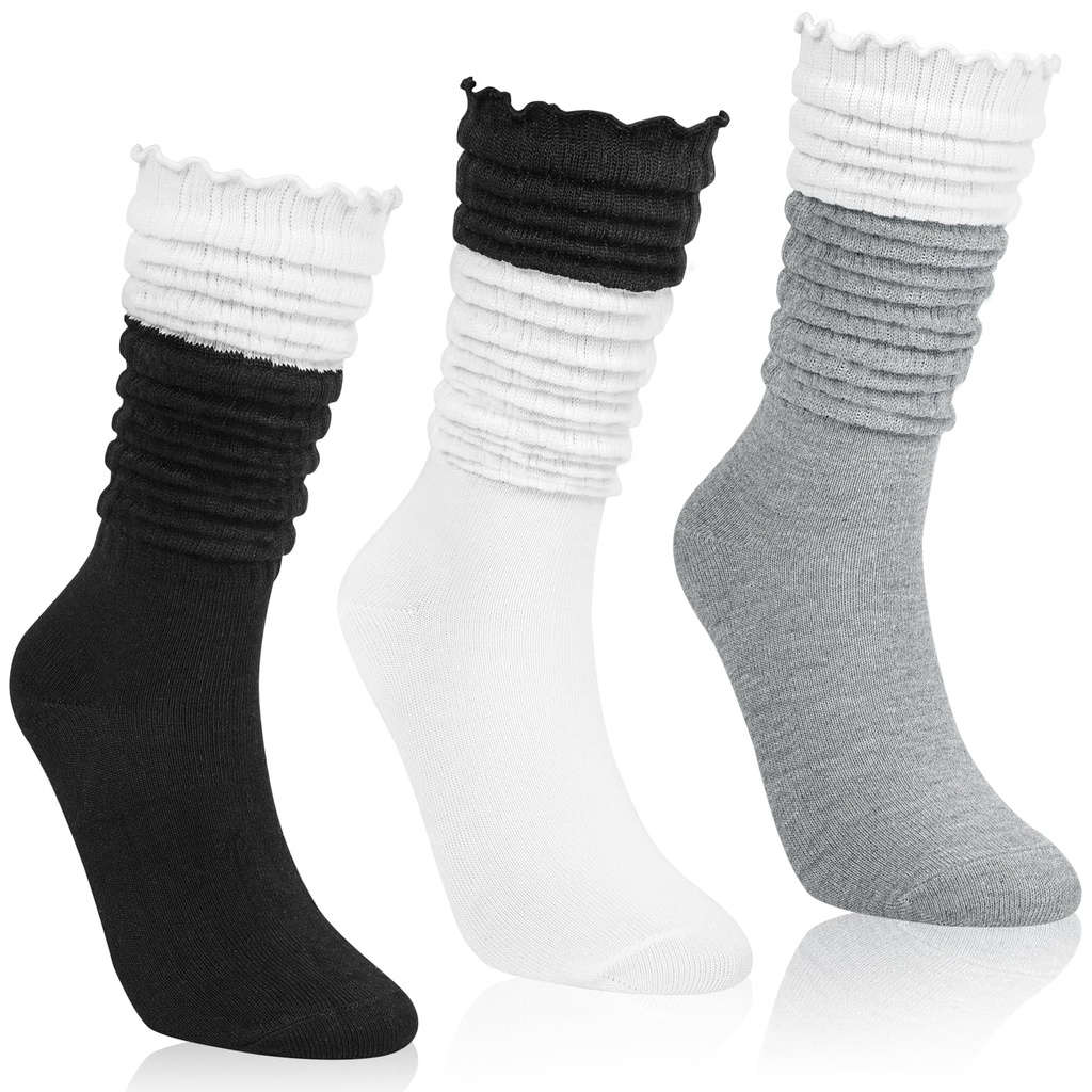 Beaulov Slouch Socks for Women Long Knee High Socks with Frilly Lace Ruffle Soft Calf Leng