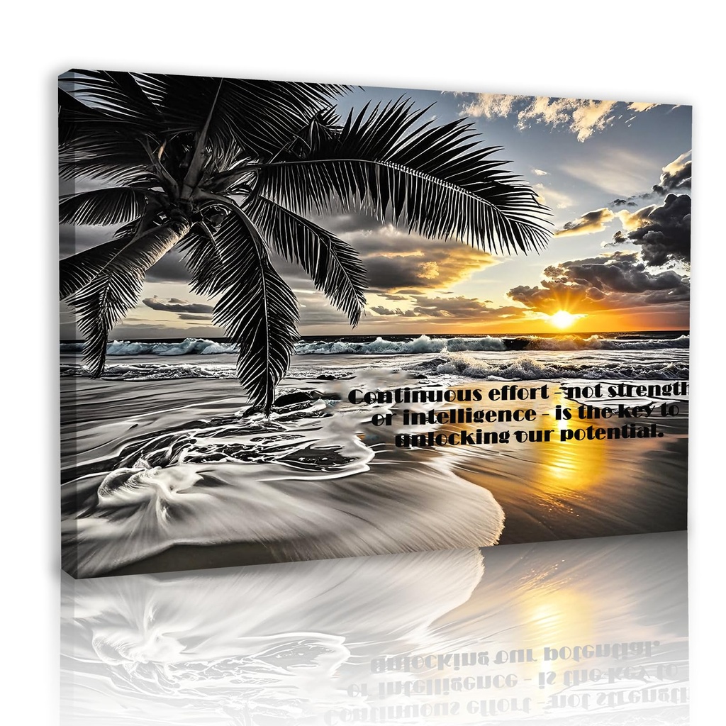Bonbeau Beach Wall Art Canvas Inspirational Ocean Prints, Sunset Seascape Painting for Bath