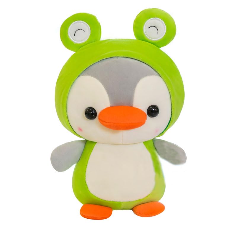 fdalas Penguin Frog Stuffed Animal,Penguin Teddy,Cute Plushies Wearing Green Animal Outfit,